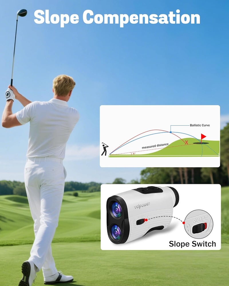 vclpower Golf Rangefinder with Slope, 1200 Yards Laser Range Finder for Golf & Hunting, 7X Magnification, Flag Lock Vibration, Rechargeable Battery, Magnetic Strip, Gift for Men - Image 2